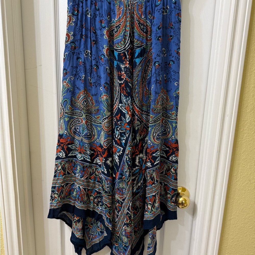 Earthbound Blue Paisley Handkerchief Hem Maxi Skirt M